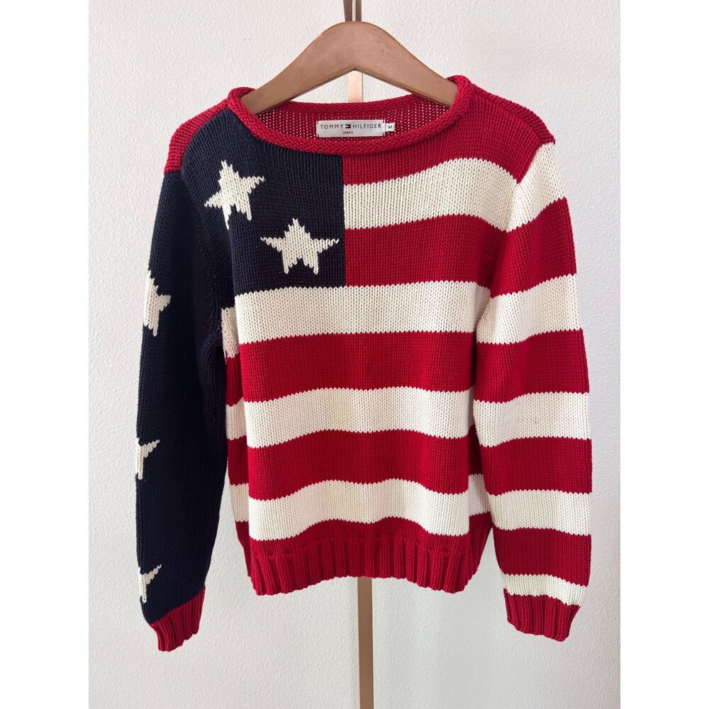 Vintage 2001 Tommy Hilfiger USA Flag Shirt Medium Rare Y2K Americana Big Logo